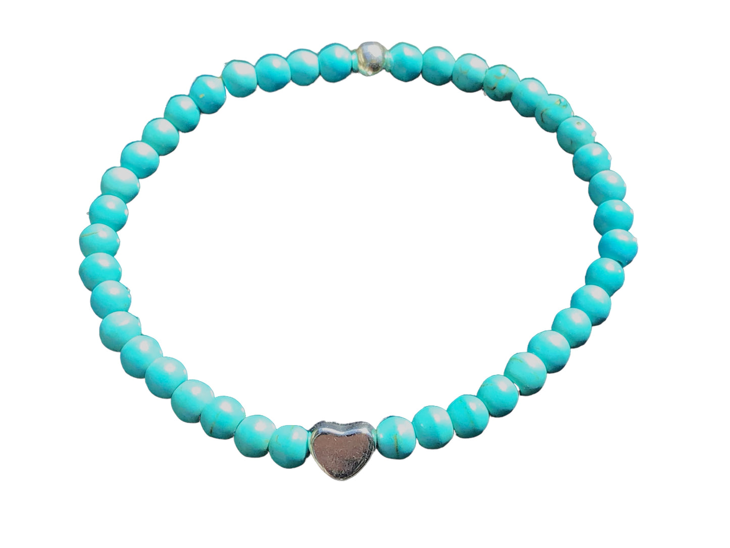 Handgefertigtes Türkenit Perlenarmband  - Hochwertiges Edelsteinarmband mit 925 Silberperle und Edelstahlherzchen - in Geschenkbox