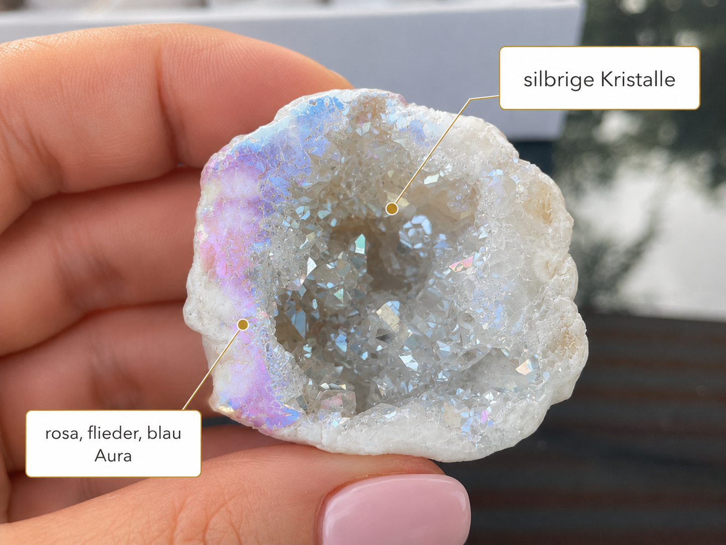 Verkaufsflat ca. 25 Angel Aura Quarzgeoden aus Brasilien – 1 kg – AAA-Qualität – zart irisierende Geoden – Dekoration & Geschenkidee
