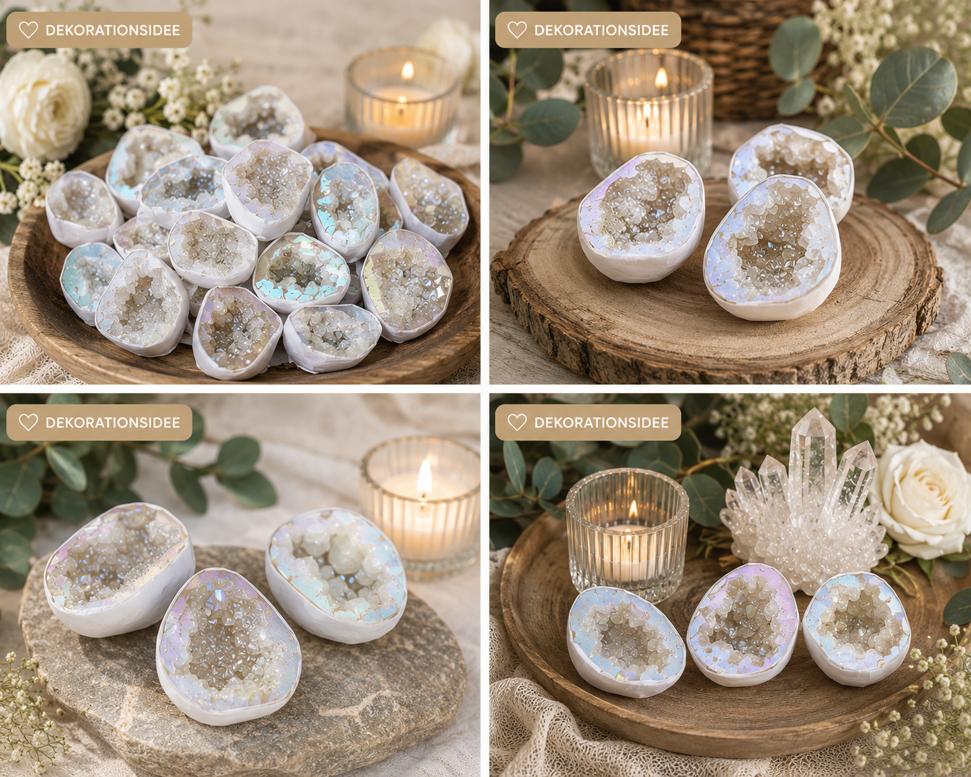 Verkaufsflat ca. 25 Angel Aura Quarzgeoden aus Brasilien – 1 kg – AAA-Qualität – zart irisierende Geoden – Dekoration & Geschenkidee