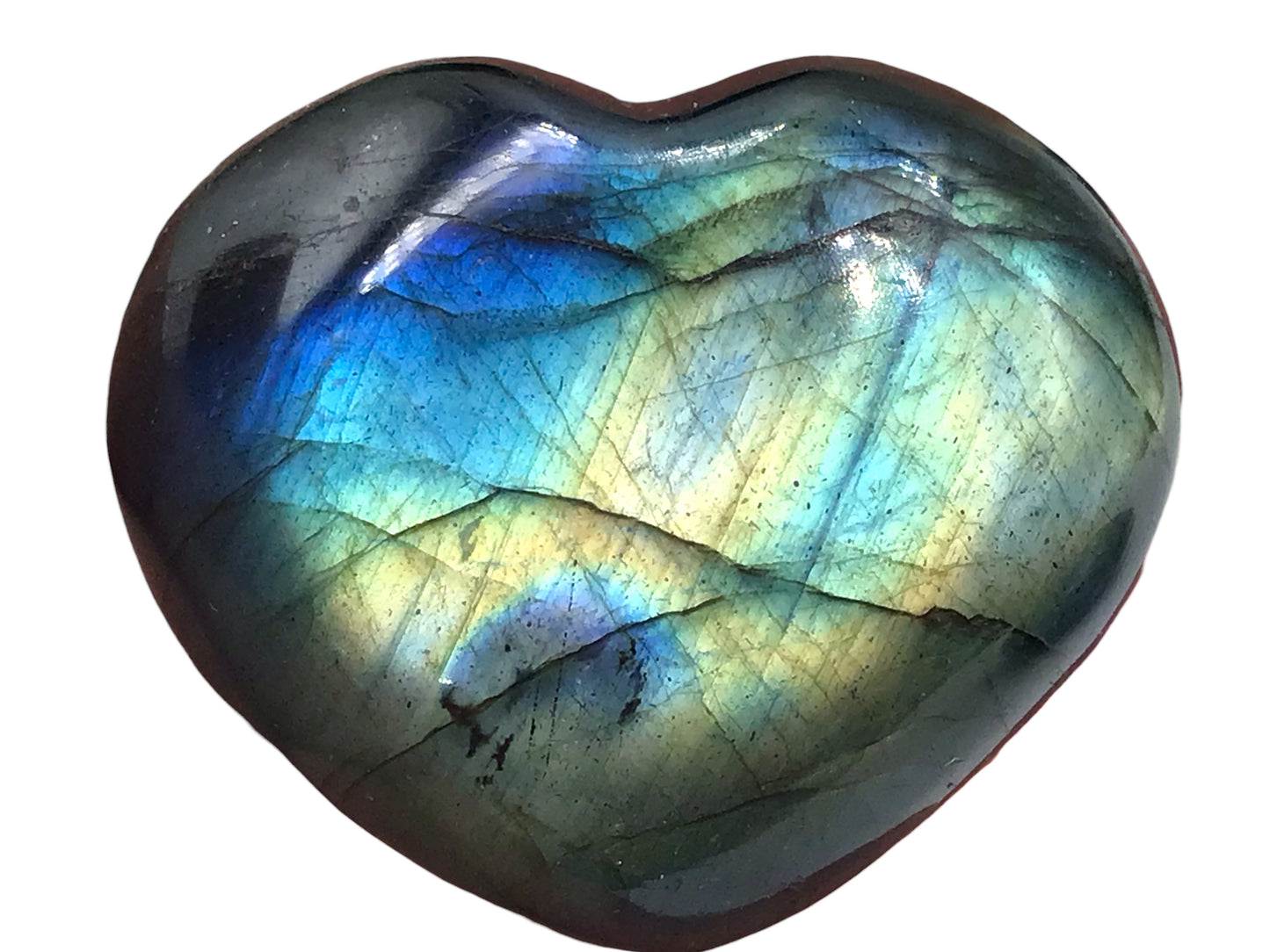 Labradorit Edelstein Herz I 42x40x13mm I ca. 28gr. I Seelenwärmer I Wohlfühlstein I Glücksstein I Chakra-Stein I Taschenstein I Massagestein I Madagaskar