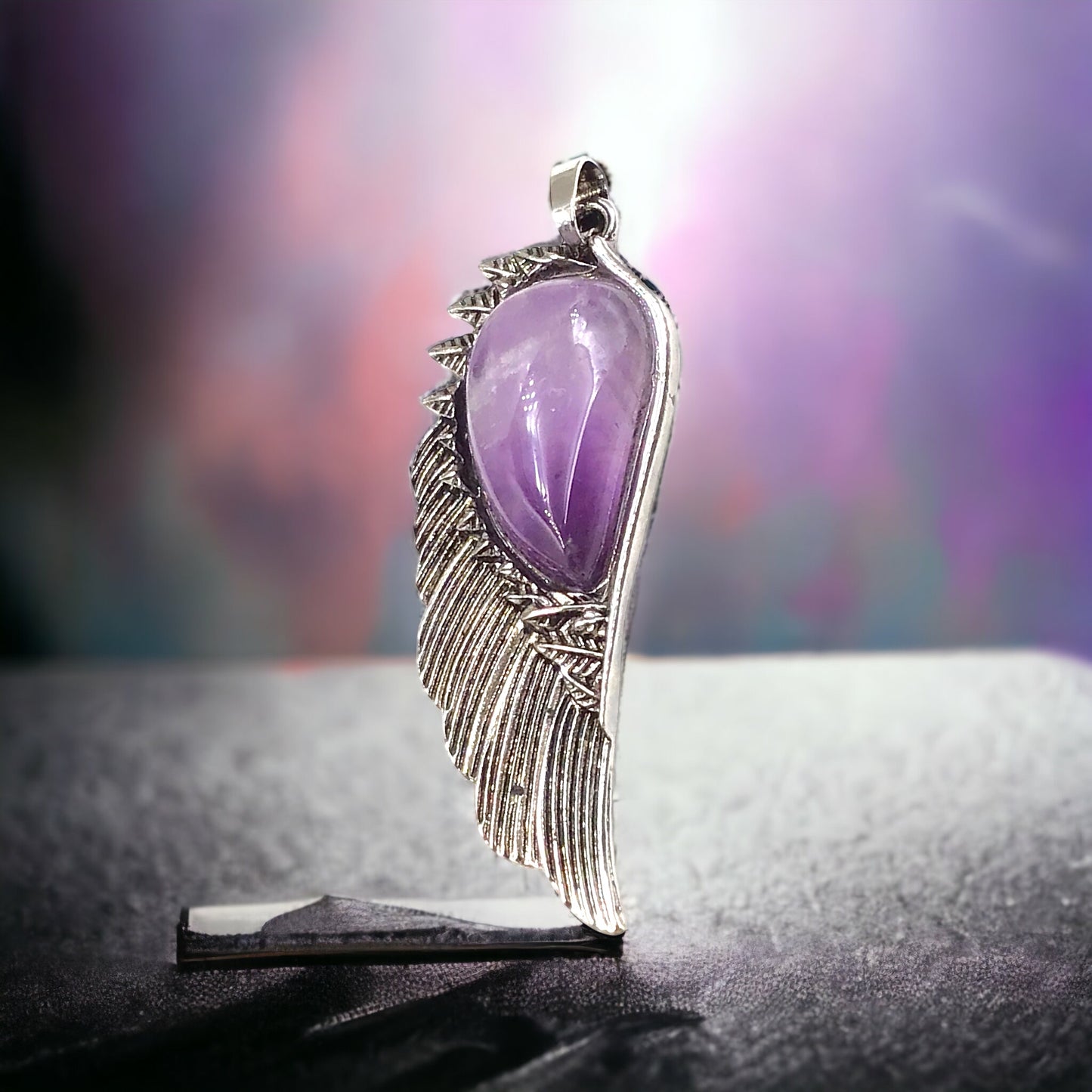 Steinfixx® -  Engelsflügel Anhänger mit echtem Amethyst Edelstein Tropfen | farbintensiv