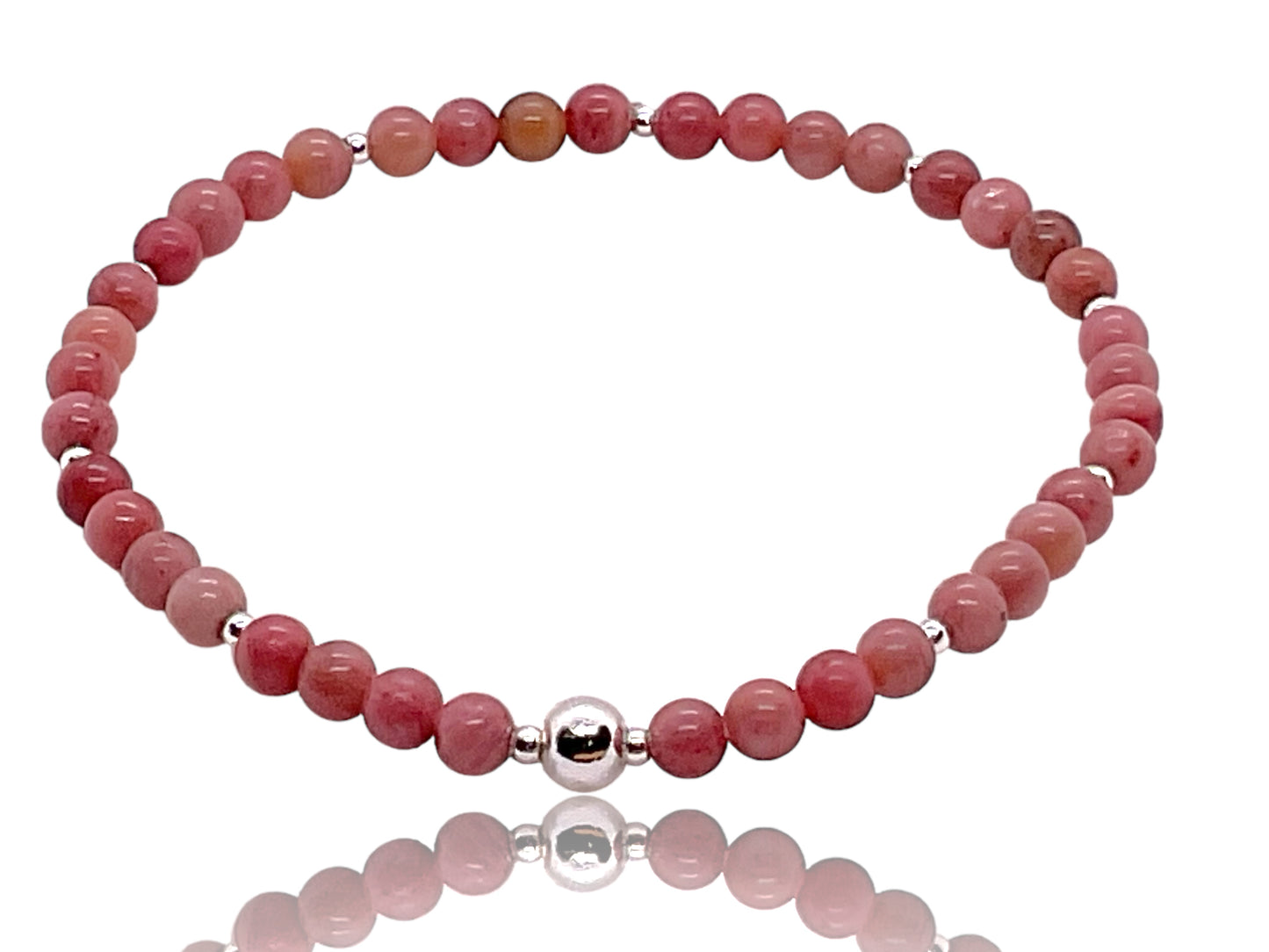 Rhodonit Edelstein Perlen Armband  *Seelentröster*  - mit 925 Silberperlen in Steinfixx Geschenkbox - Handmade