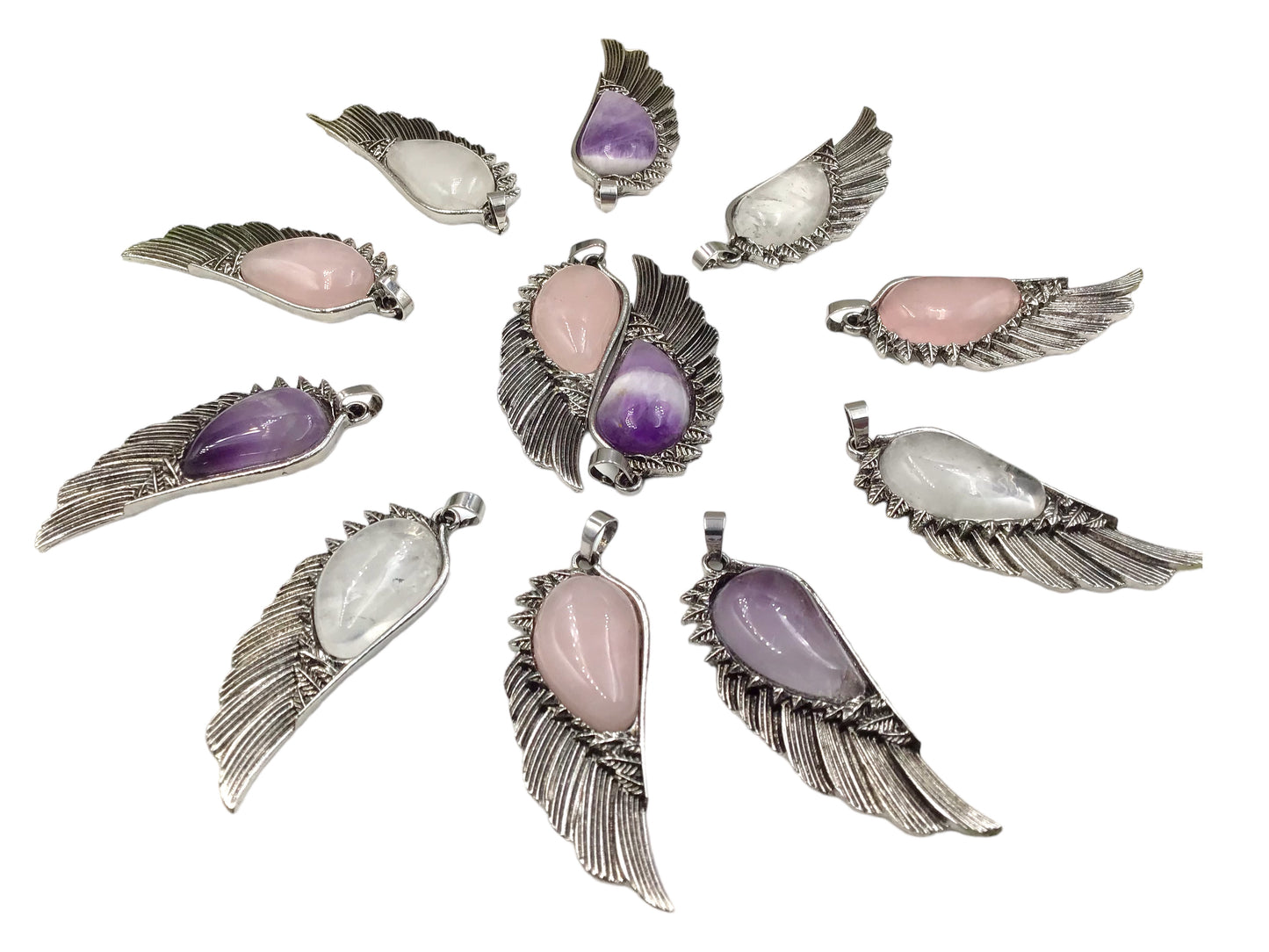 Steinfixx® -  Engelsflügel Anhänger mit echtem Amethyst Edelstein Tropfen | farbintensiv