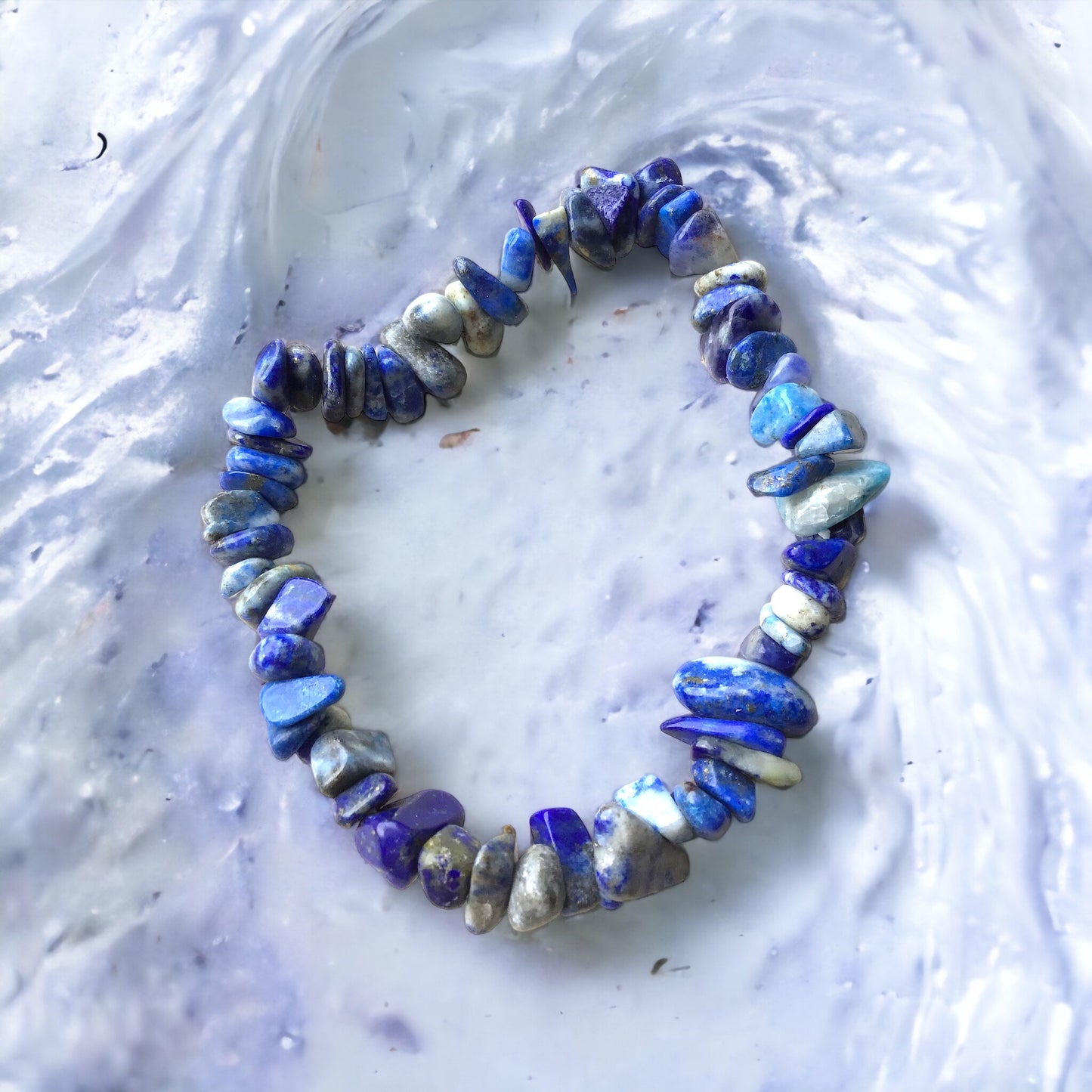 Lapislazuli Edelstein Schmuckset mit hochwertiger Selenit Herzschale 10cm I 3-teilig- Ruhe und Licht