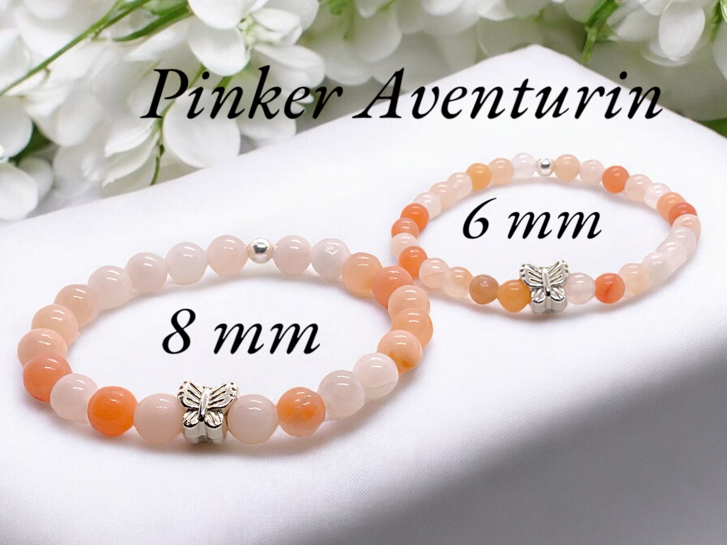 Steinfixx® - Aventurin rot - pink Perlenarmband Handmade mit 925 Silberperle und Schmetterling - inclusive edler Geschenkbox - Blutdruck und Cholesterin