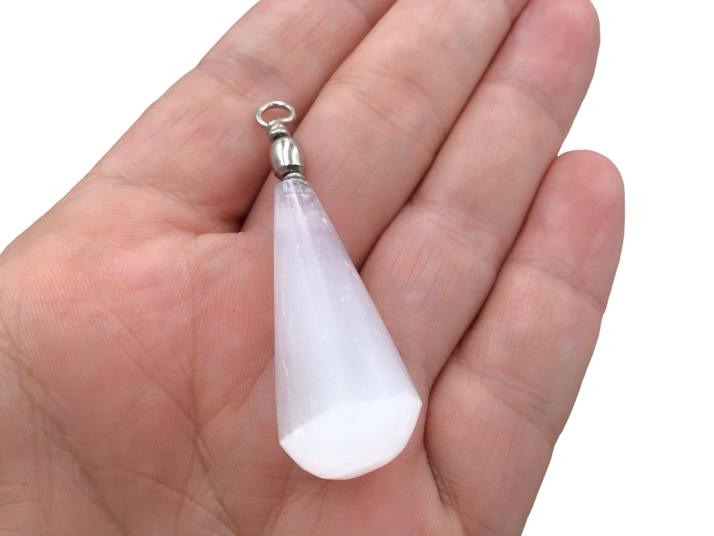 Steinfixx®  Selenit Tropfen Anhänger in bauchiger Form | ca 45x15x8 mm | Top Qualität | Ihren Lichtbringer immer dabei
