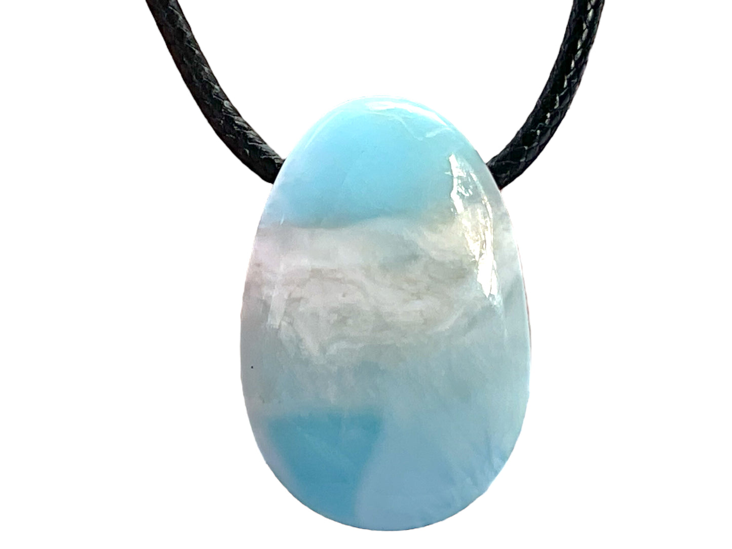 Steinfixx® - Larimar Anhänger in Tropfenform mit Kordelkette, Verschluss in 925 Silber