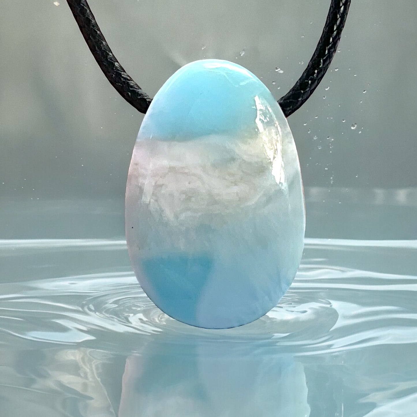 Steinfixx® - Larimar Anhänger in Tropfenform mit Kordelkette, Verschluss in 925 Silber