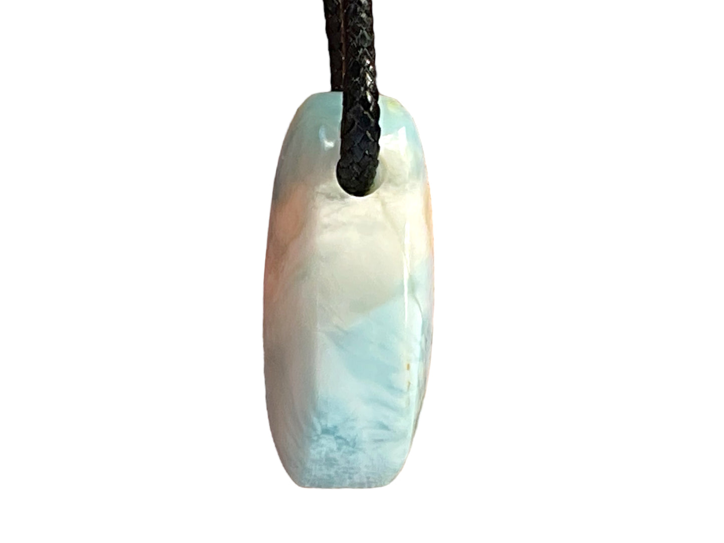 Steinfixx® - Larimar Anhänger in Tropfenform mit Kordelkette, Verschluss in 925 Silber