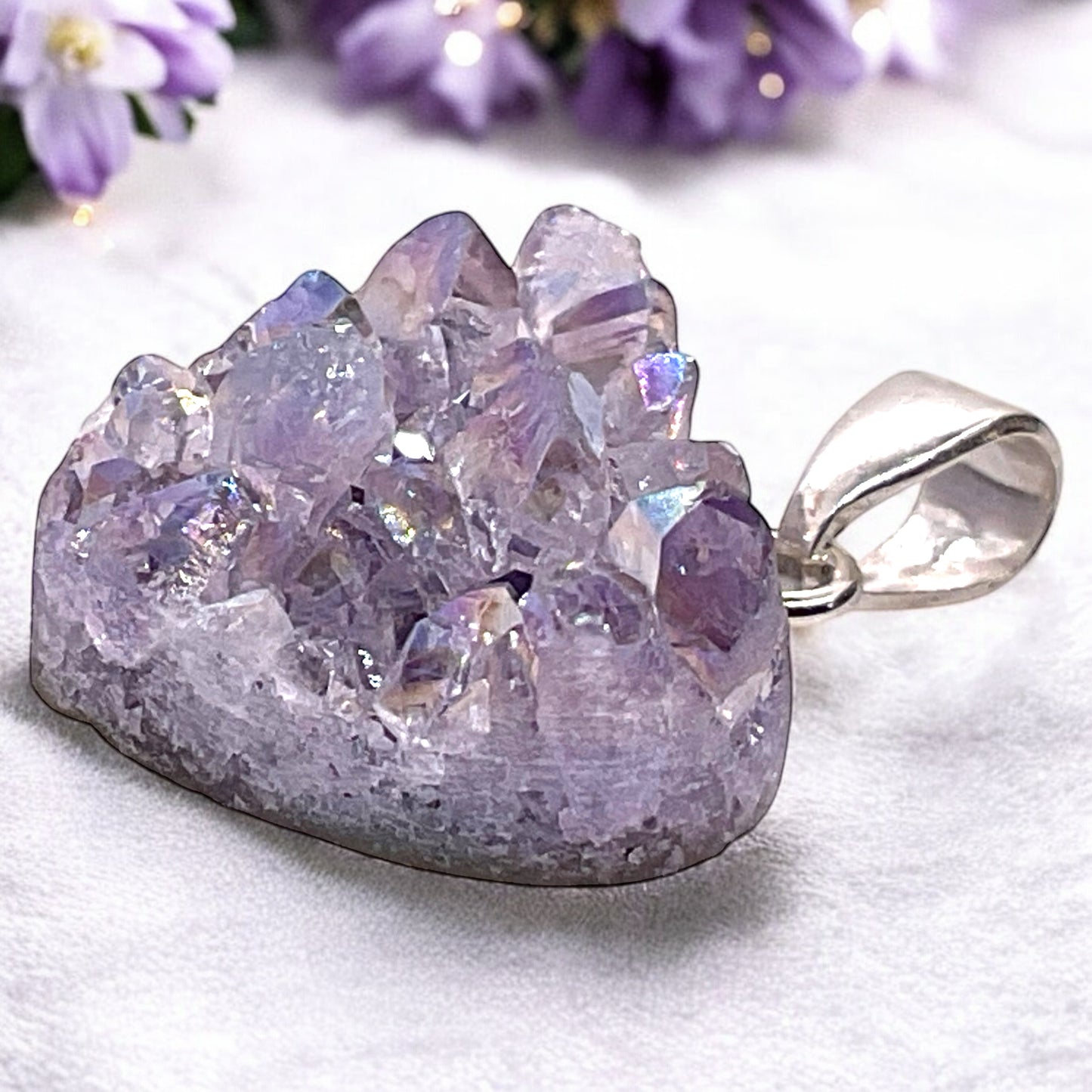 Amethyst Herz Anhänger - echtes 925 Silber - Angel Aura - Rohstein Cluster - inclusive Geschenkbox