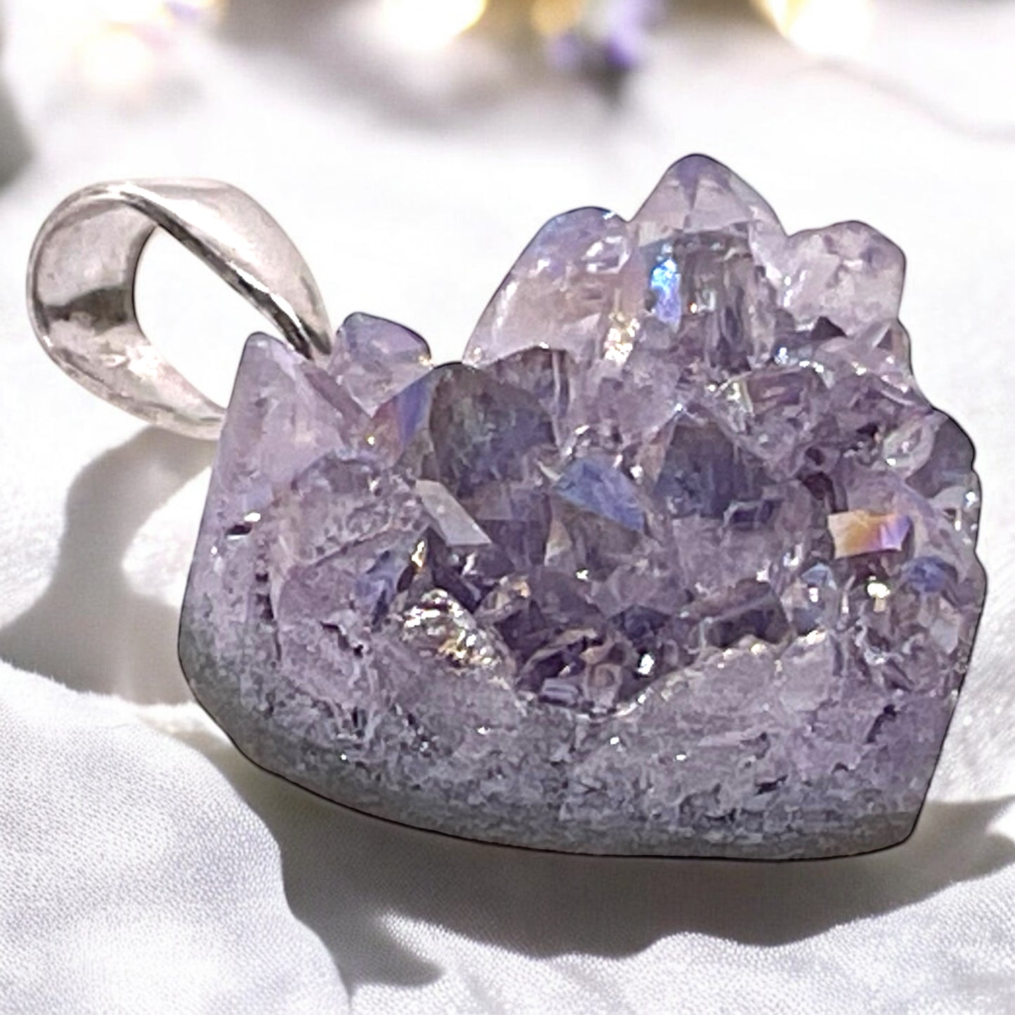 Amethyst Herz Anhänger - echtes 925 Silber - Angel Aura - Rohstein Cluster - inclusive Geschenkbox