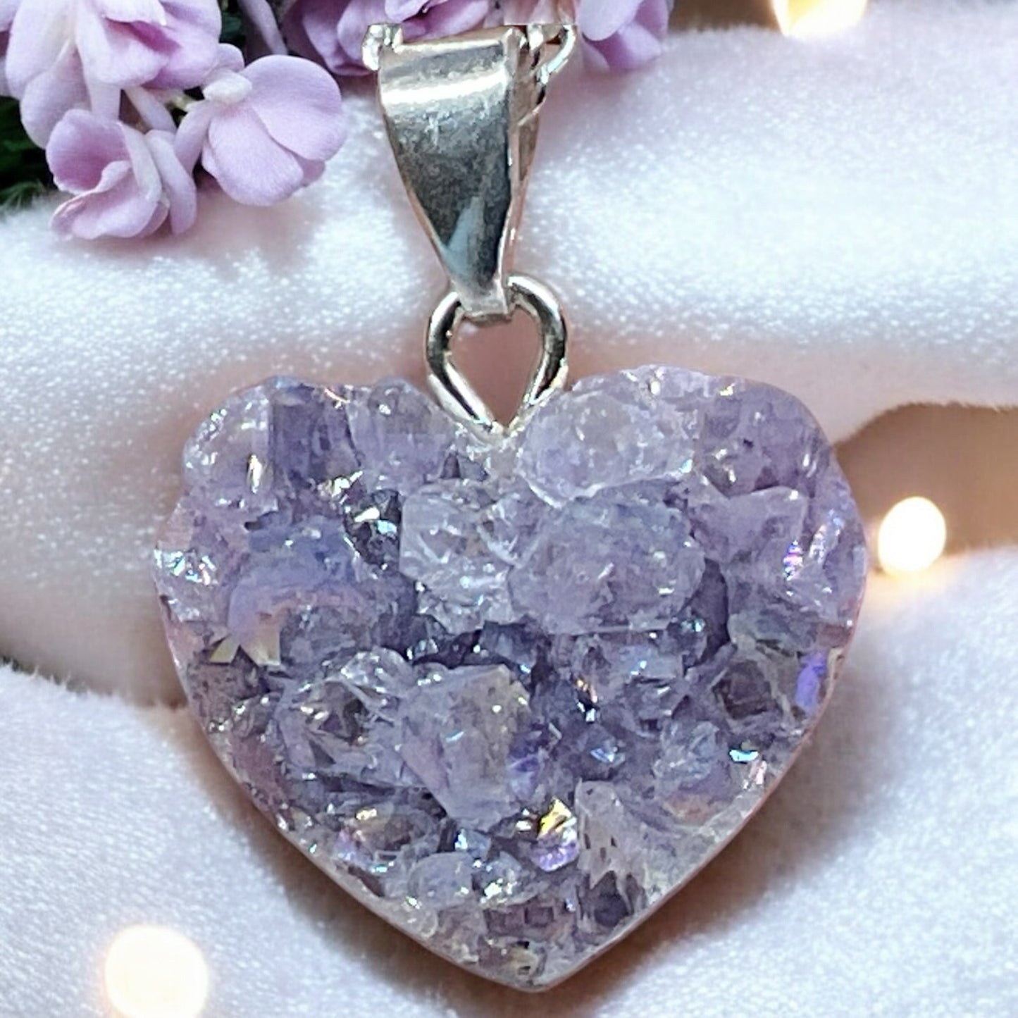 Amethyst Herz Anhänger - echtes 925 Silber - Angel Aura - Rohstein Cluster - inclusive Geschenkbox