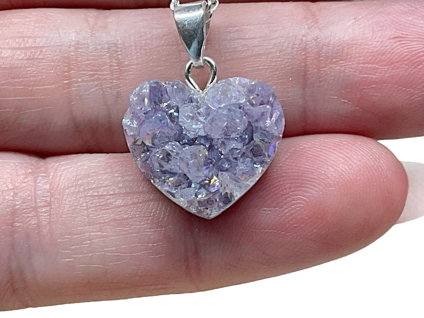Amethyst Herz Anhänger - echtes 925 Silber - Angel Aura - Rohstein Cluster - inclusive Geschenkbox