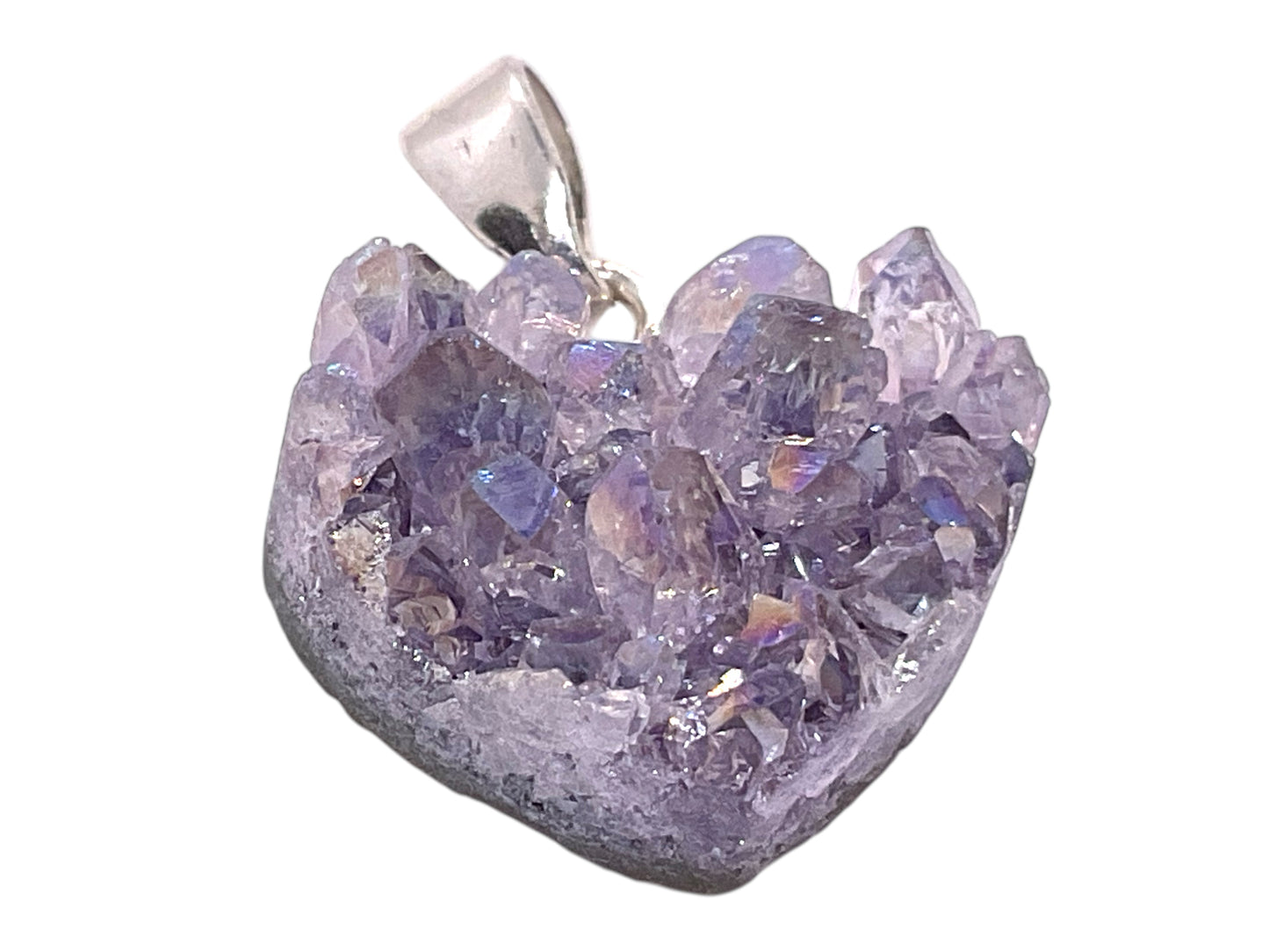 Amethyst Herz Anhänger - echtes 925 Silber - Angel Aura - Rohstein Cluster - inclusive Geschenkbox