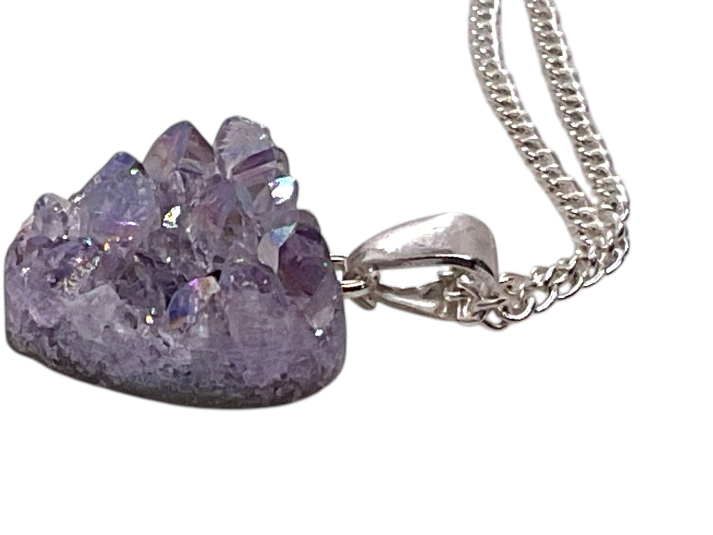Amethyst Herz Anhänger - echtes 925 Silber - Angel Aura - Rohstein Cluster - inclusive Geschenkbox