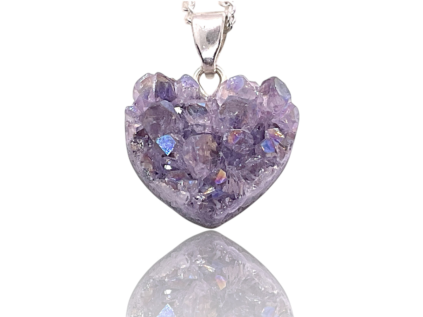 Amethyst Herz Anhänger - echtes 925 Silber - Angel Aura - Rohstein Cluster - inclusive Geschenkbox