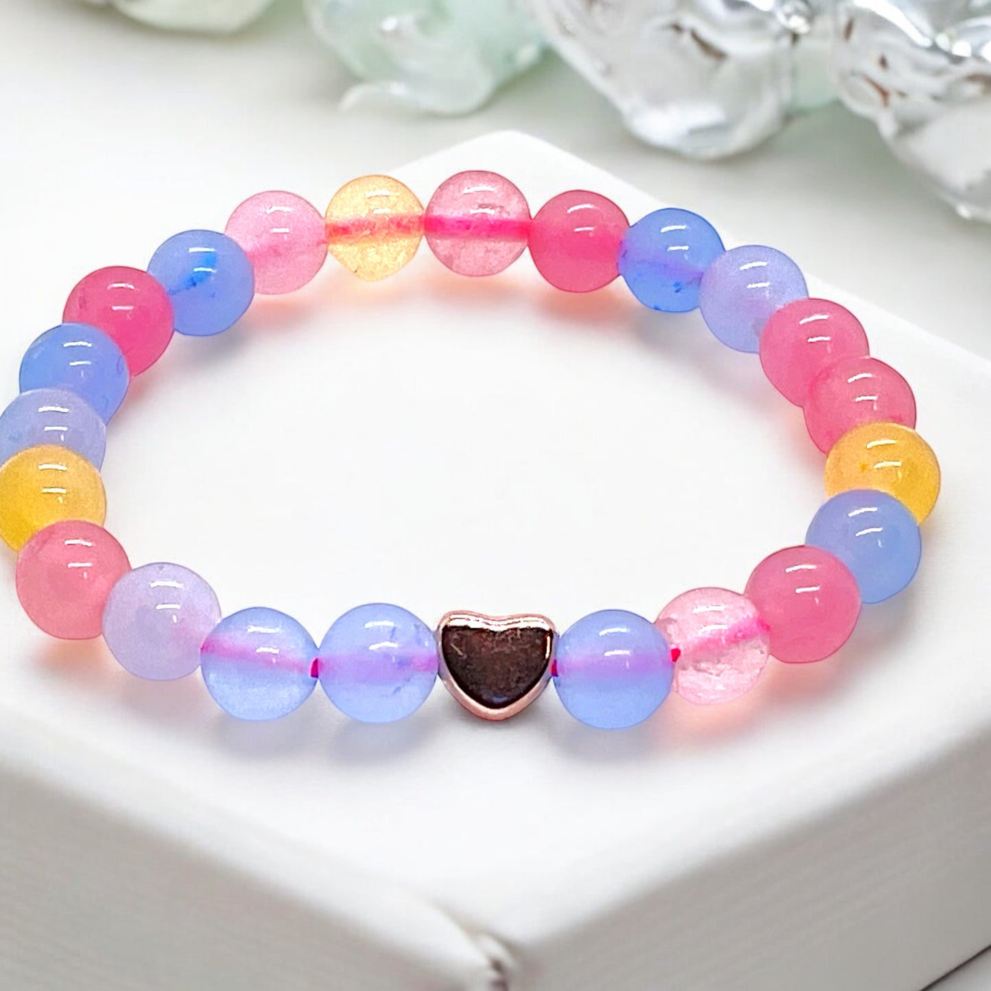 Kinder Perlenarmband Morganit mit 14 k rosèvergoldeten Elementen - Edelsteinarmband - Handmade - inclusive Geschenksäckchen - Engelsstein