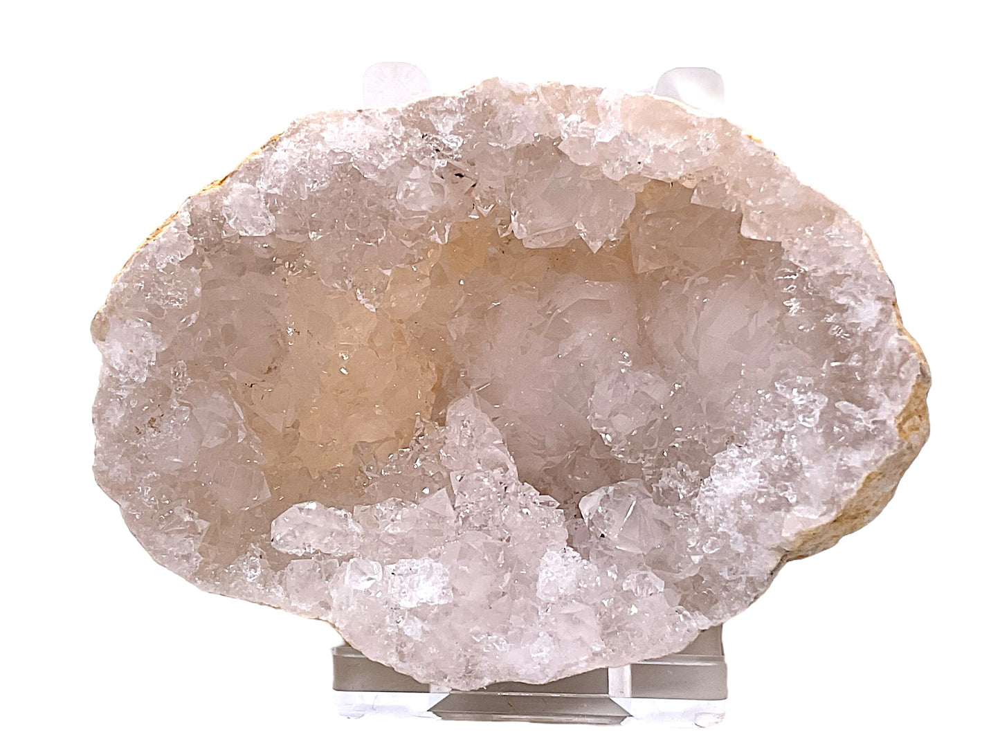 Kristall Geode | Quarzgeode | offen | incl. Acrylständer | Glücksgeode | herrliche Kristalle I 60-70mm I Geodenhälfte