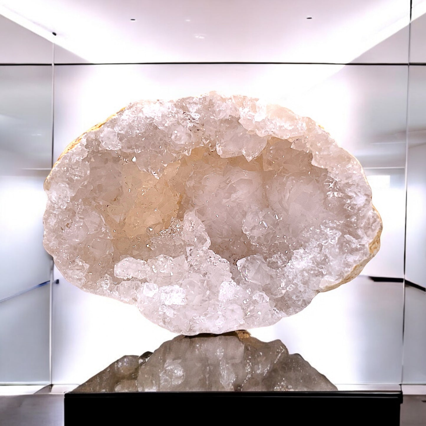 Kristall Geode | Quarzgeode | offen | incl. Acrylständer | Glücksgeode | herrliche Kristalle I 60-70mm I Geodenhälfte
