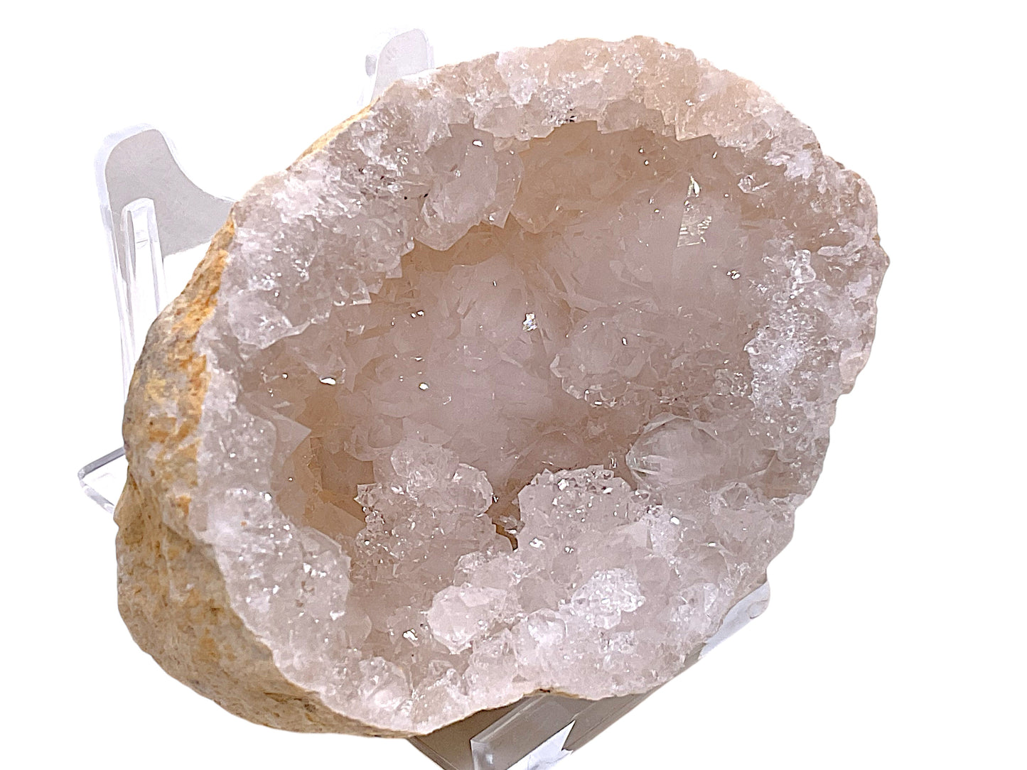 Kristall Geode | Quarzgeode | offen | incl. Acrylständer | Glücksgeode | herrliche Kristalle I 60-70mm I Geodenhälfte