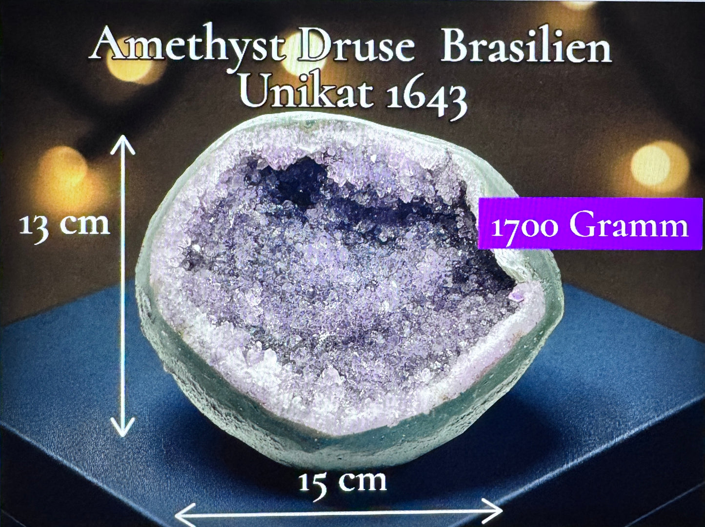 Amethyst Druse mit phantastischen Kristallen I 1,7 KG I 15x13x13 cm I Blickfang I Unikat-Masterpiece 1643 I Brasilien