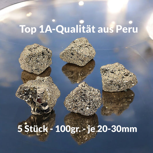 Pyrit Kristalle I 5 Stück I 100 gr. I je 20-30mm I Heilstein I Edelstein I Rohstein I Glücksstein I Peru