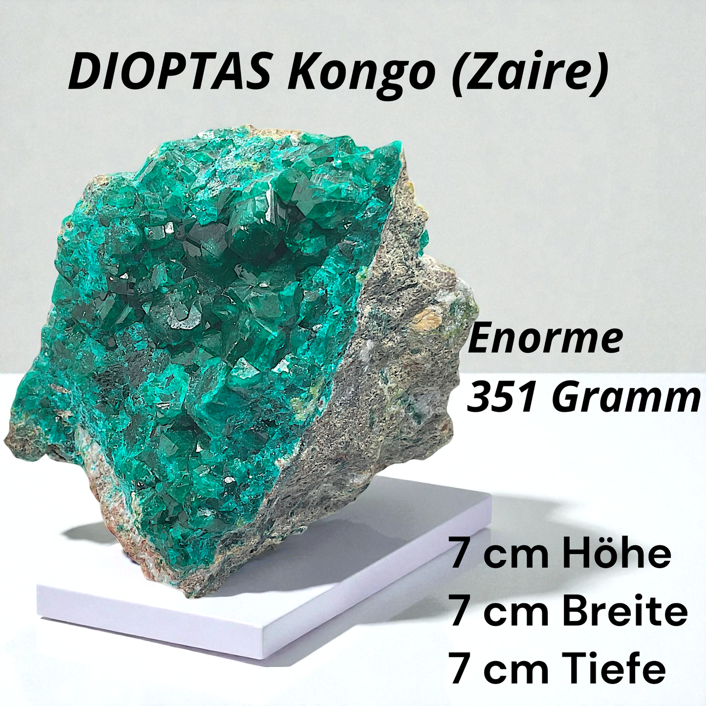 Dioptas Stufe I Edelstein I 351gr. I 7x7x7cm I Sammlerstück I Unikat 1657 I Shaba Kongo (Zaire)