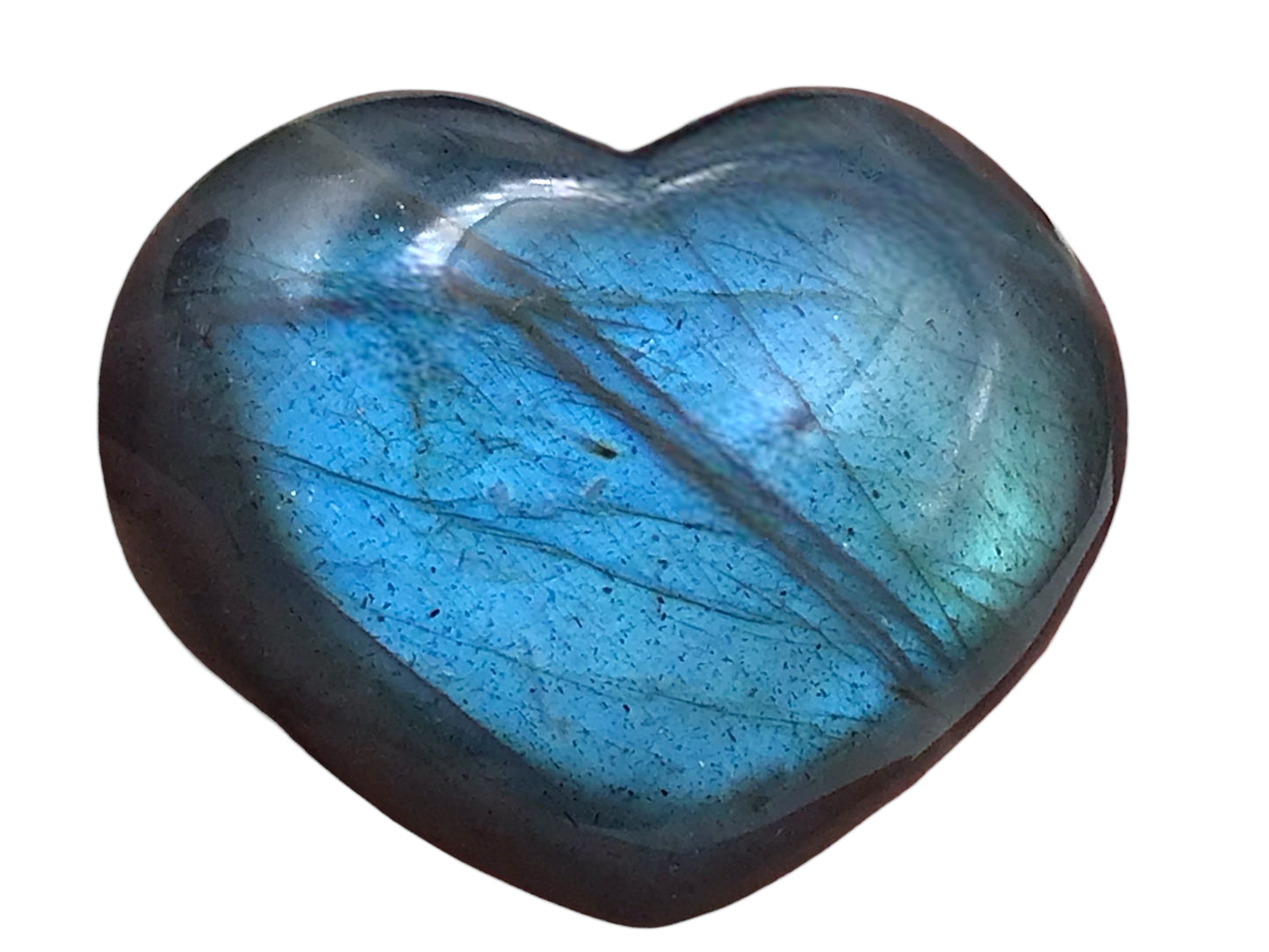 Labradorit Edelstein Herz I 42x40x13mm I ca. 28gr. I Seelenwärmer I Wohlfühlstein I Glücksstein I Chakra-Stein I Taschenstein I Massagestein I Madagaskar