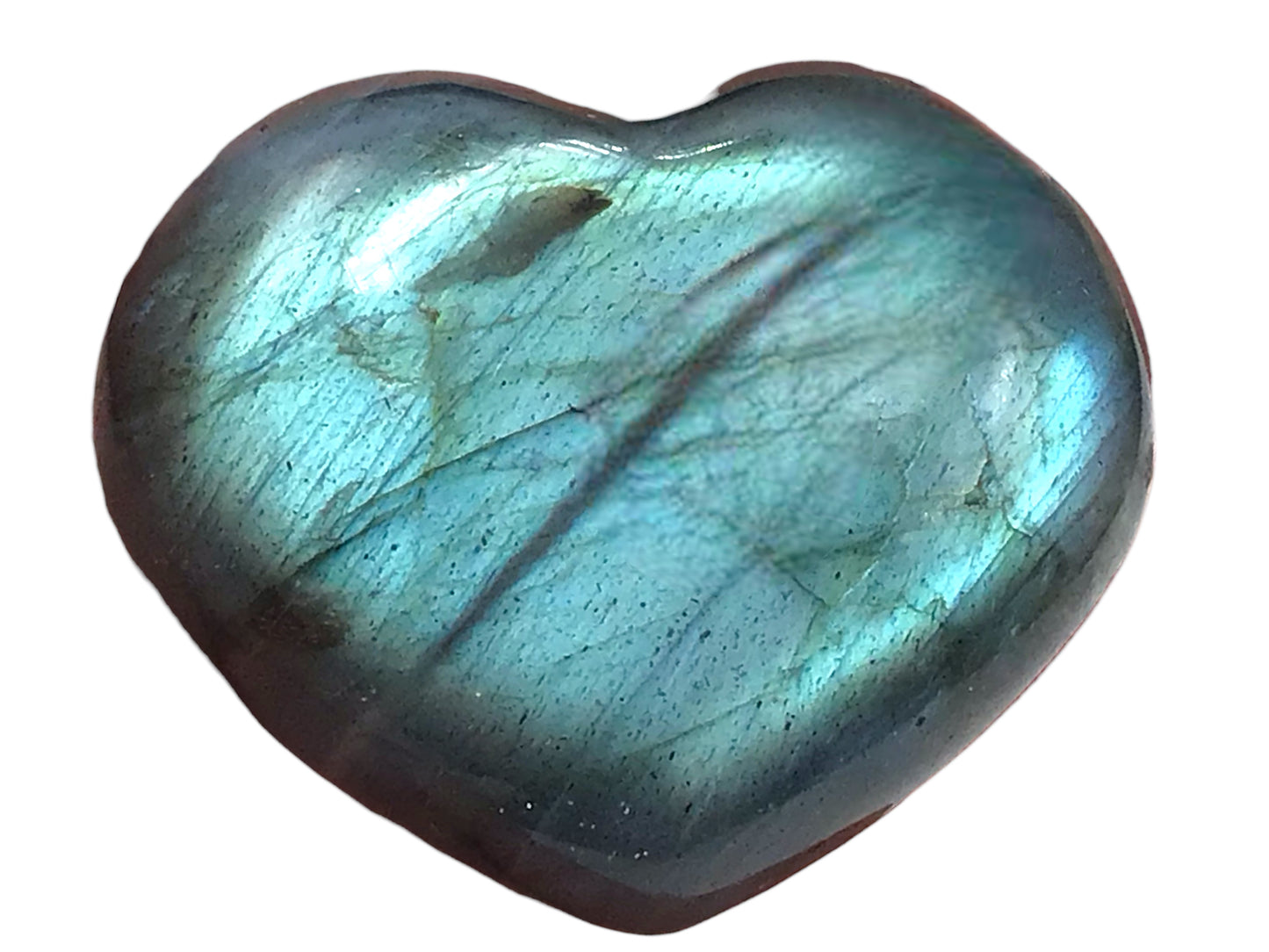 Labradorit Edelstein Herz I 42x40x13mm I ca. 28gr. I Seelenwärmer I Wohlfühlstein I Glücksstein I Chakra-Stein I Taschenstein I Massagestein I Madagaskar