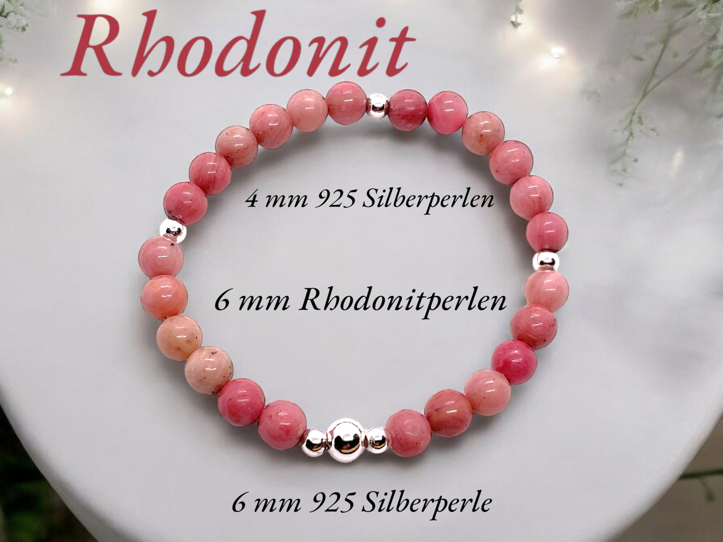 Rhodonit Edelstein Perlen Armband  *Seelentröster*  - mit 925 Silberperlen in Steinfixx Geschenkbox - Handmade