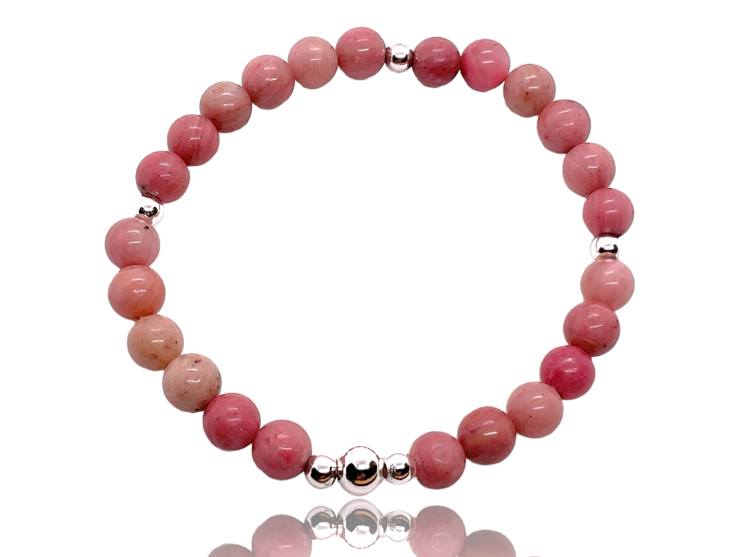 Rhodonit Edelstein Perlen Armband  *Seelentröster*  - mit 925 Silberperlen in Steinfixx Geschenkbox - Handmade