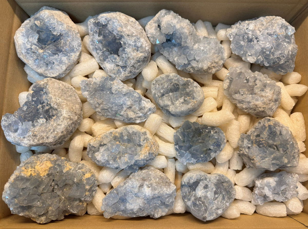 Coelestin Mineralien & Kristallstücke aus Madagaskar – 15 Stück – 100–560 g – Gesamtgewicht 4,7 kg – B-Ware mit Makeln – SALE Konvolut Nr. 1242