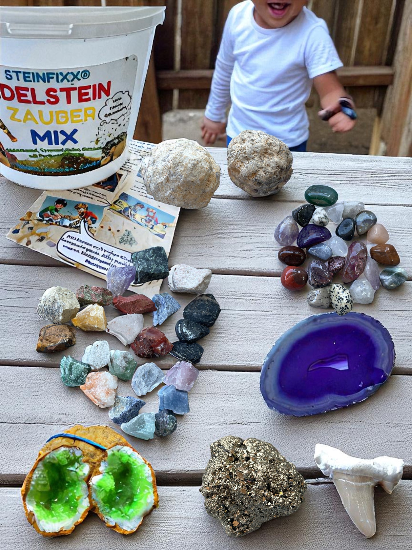 Edelstein Zauber Mix I fertig gepackter Schatzeimer 5 Liter I individualisierbar I volle Ladung Schatzsuche I Familienabenteuer