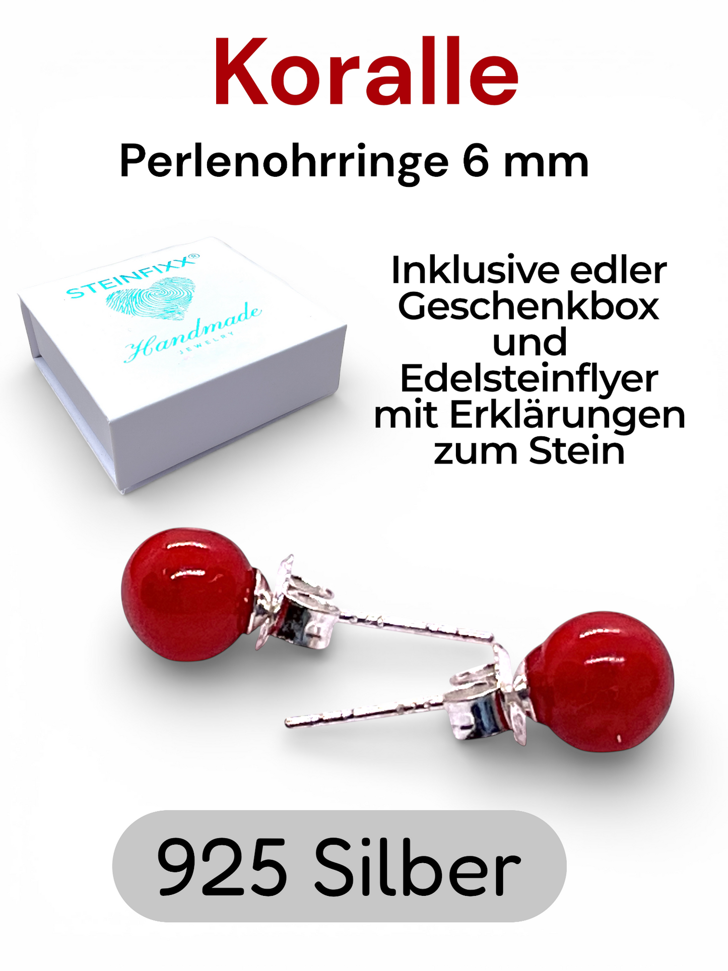 Silber Edelstein Perlen Ohrring | 6mm | 925 Silber  | in Geschenkbox | verschiedene Varianten | Ohrringe - Energiesteine