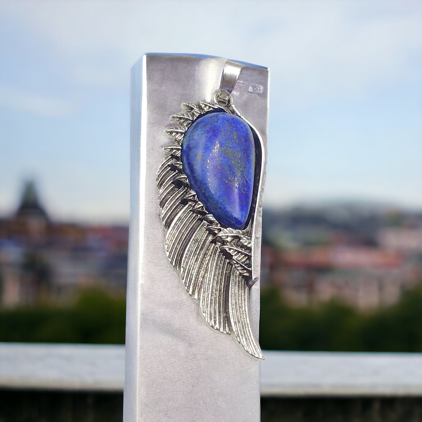 Steinfixx® -  Engelsflügel Anhänger mit echtem Lapislazuli Edelstein Tropfen | farbintensiv