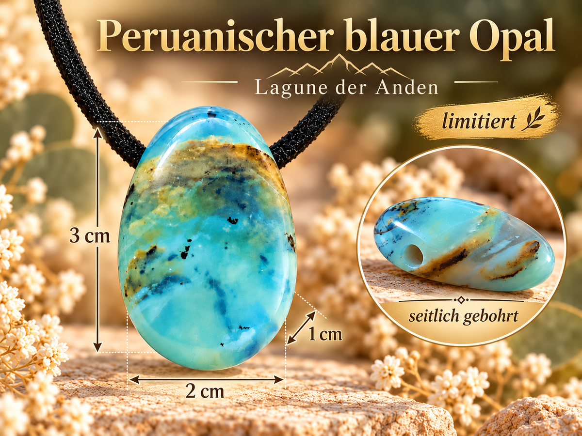 Peruanischer Blauer Opal Tropfenanhänger – Blaue Lagune der Anden | Limitiertes Unikat inkl. Magnet-Geschenkbox