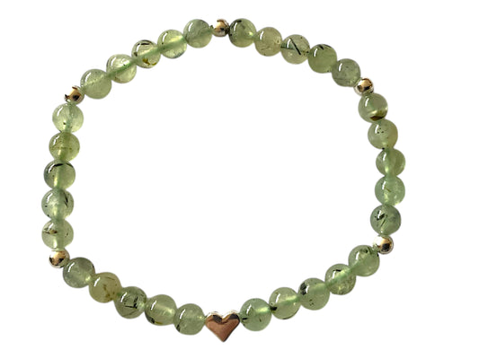 Prehnit Edelstein 6mm Perlenarmband  *Melanie* - mit Edelstahlherz und 925 Silberperlen in edler Steinfixx Geschenkbox - Handmade