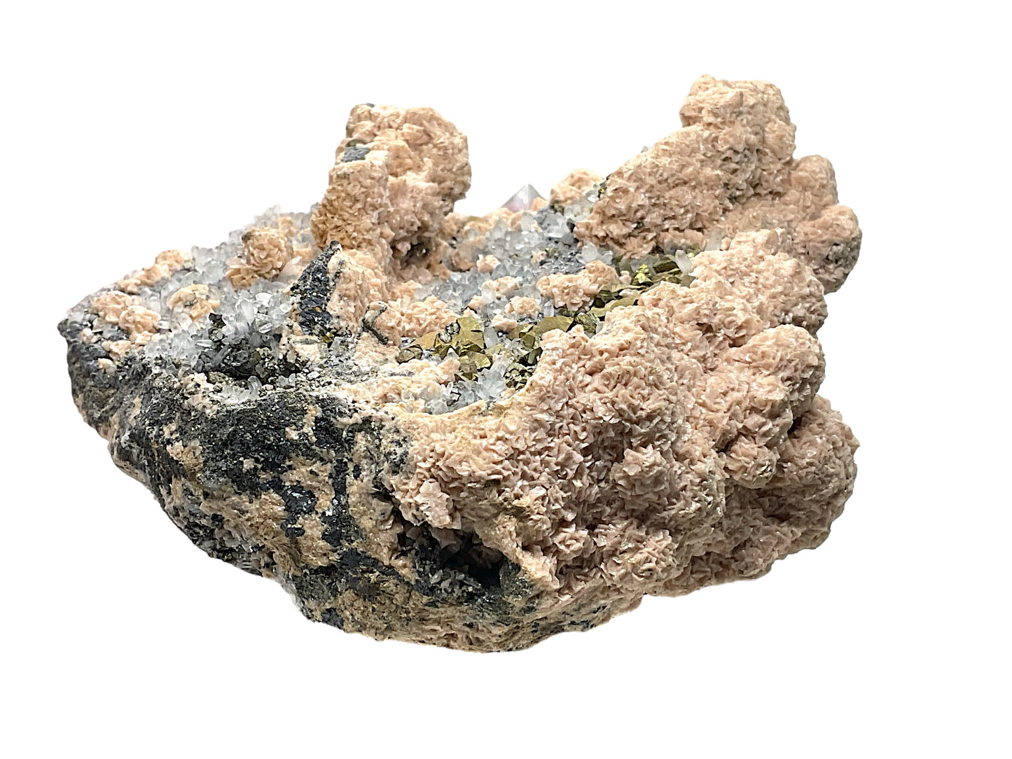 Rhodochrosit Quarz Pyrit Kristall I 1409gr. I 14x11x6cm I Sammlerstück I Unikat-Masterpiece S3020 I Kosovo-Trepca