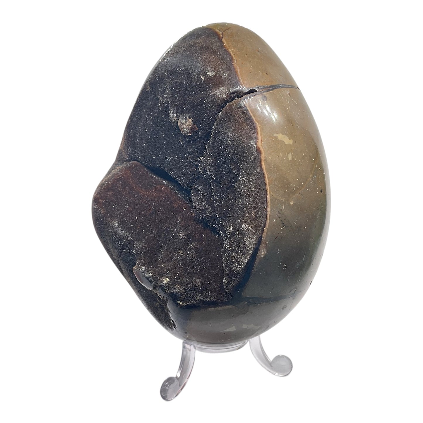 Mystisches Septarien Drachenei | Kristalldruse | Freeform | Unikat-Masterpiece 1631 | 12x8x8 cm | 1022 Gramm | mit Quarzkristall | inclusive Acrylständer I Madagaskar