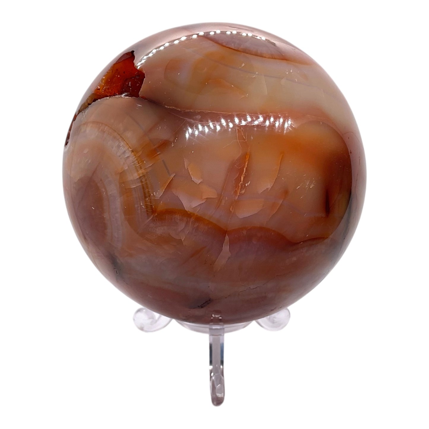 XL Carneol Kugel mit Acrylständer I Edelsteinkugel I 890 gr I 9 cm I Unikat-Masterpiece 1645 I Brasilien