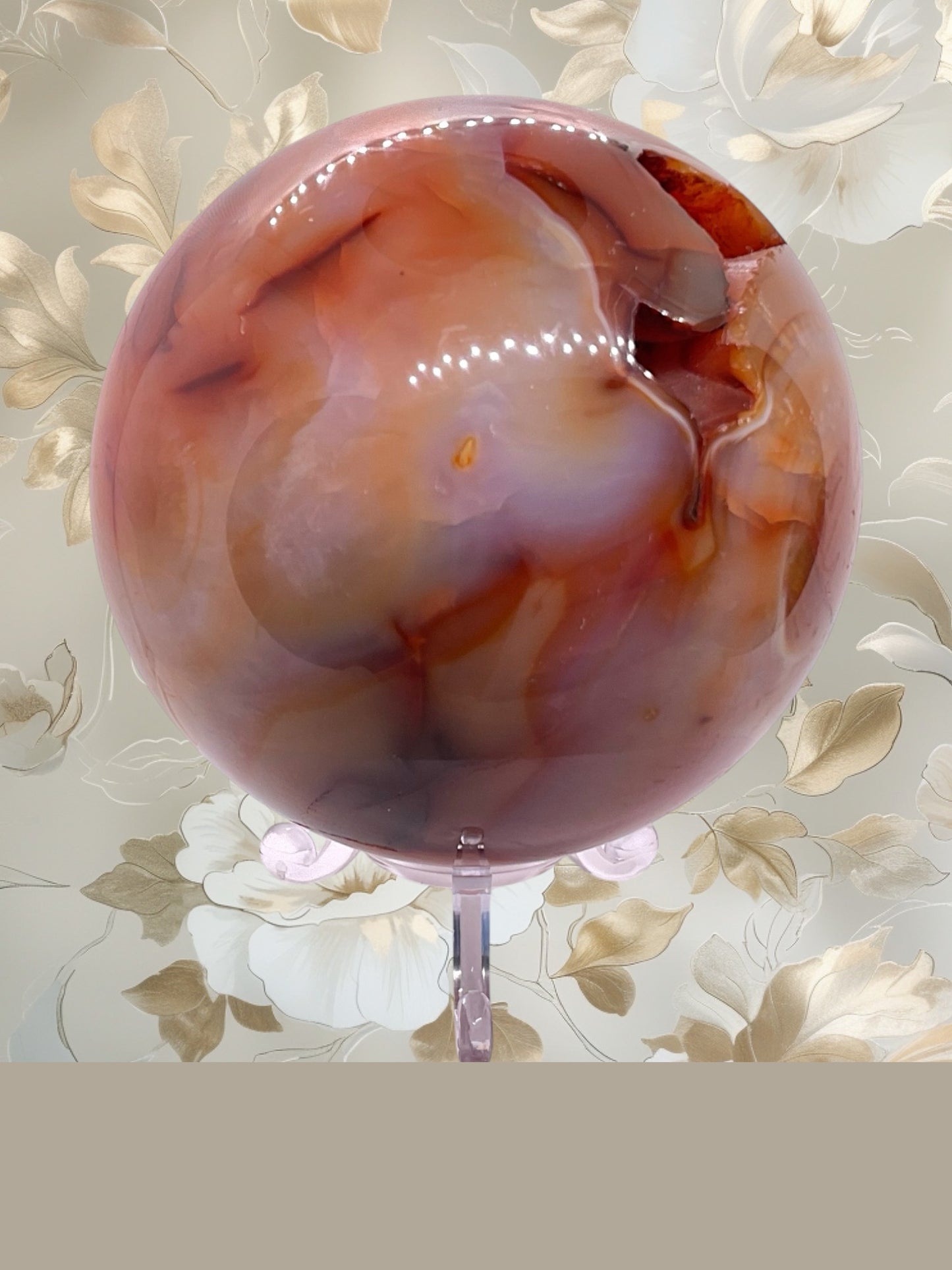 XL Carneol Kugel mit Acrylständer I Edelsteinkugel I 890 gr I 9 cm I Unikat-Masterpiece 1645 I Brasilien