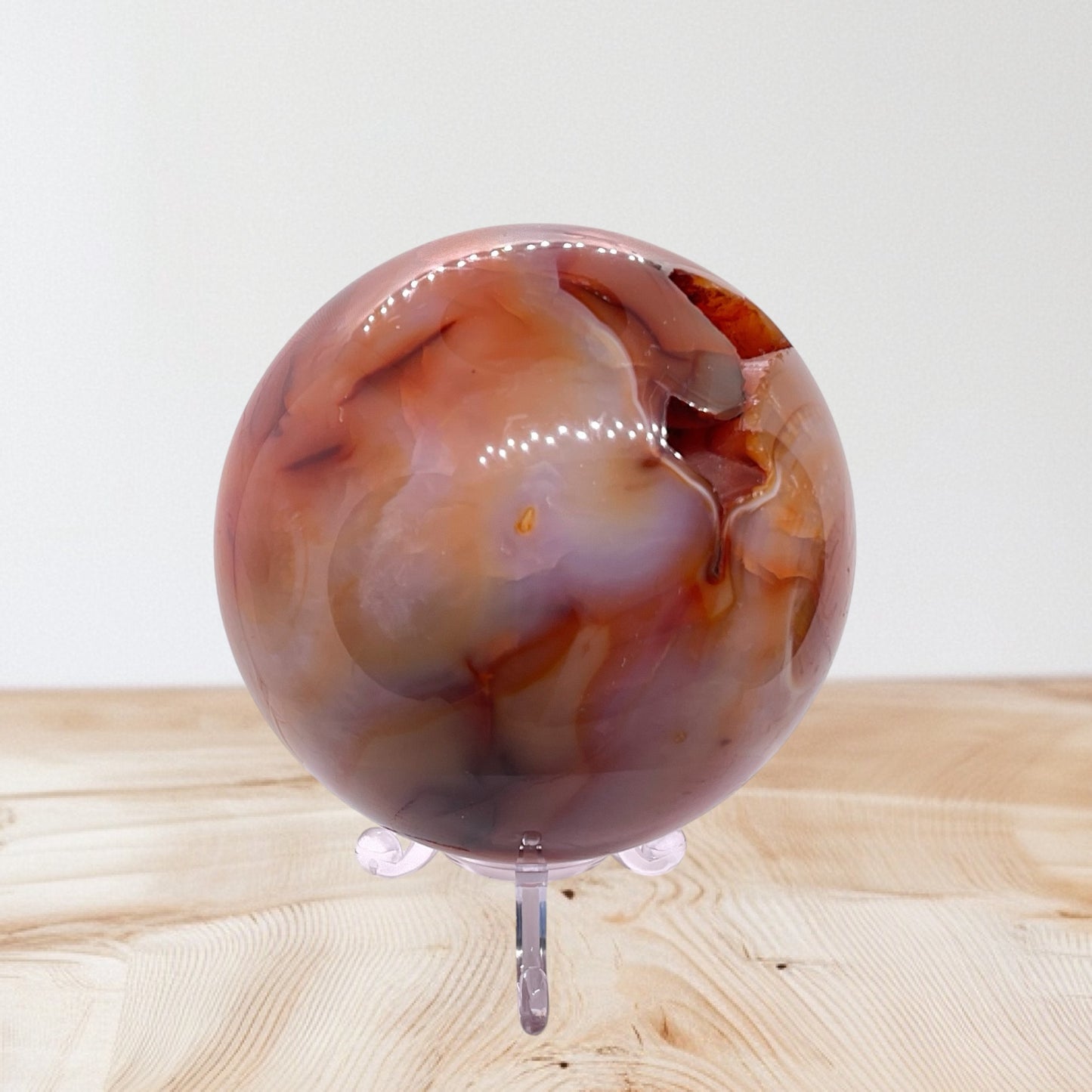 XL Carneol Kugel mit Acrylständer I Edelsteinkugel I 890 gr I 9 cm I Unikat-Masterpiece 1645 I Brasilien