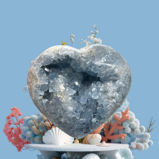 Coelestin Kristall in Herzform | 1,03 KG I 11x10x5cm I herrlich blaue Kristalle | Top Qualität | Unikat-Masterpiece 1640 I Madagaskar