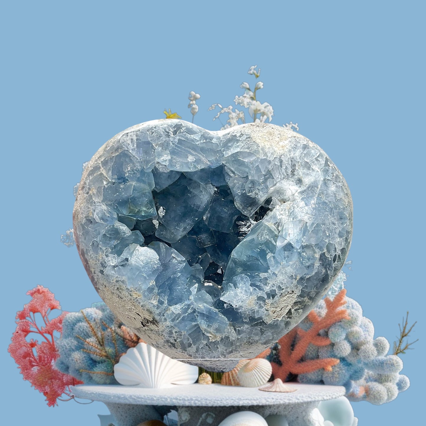 Coelestin Kristall in Herzform | 1,7 KG I 13x12x6cm I herrlich blaue Kristalle | Top Qualität | Unikat-Masterpiece 1640 I Madagaskar