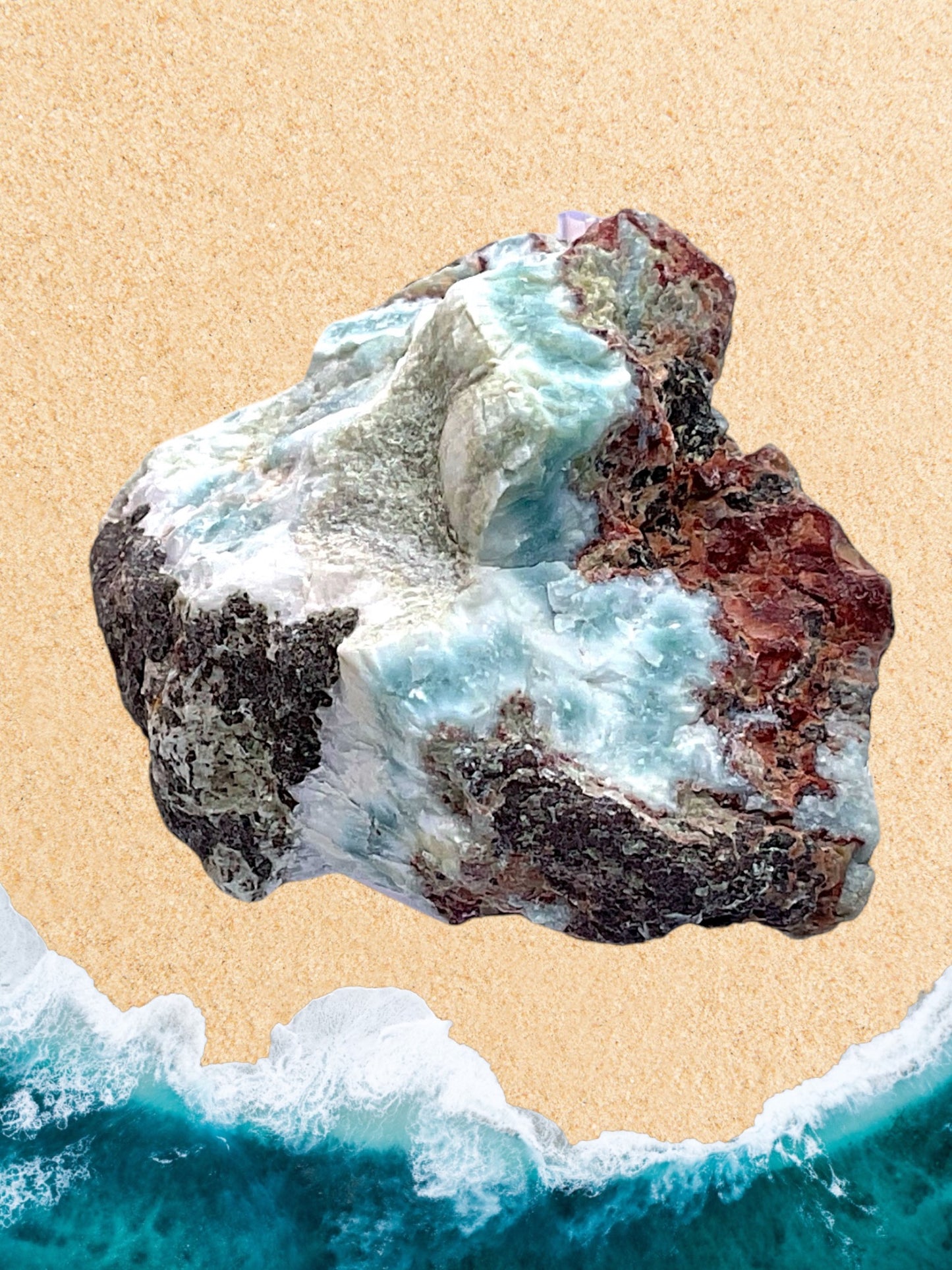 Larimar Rohstein I prächtig, echt und sehr selten I Unikat-Masterpiece 1560  I 50x40x35 mm  I 88 gr. I Dominikanische Republik