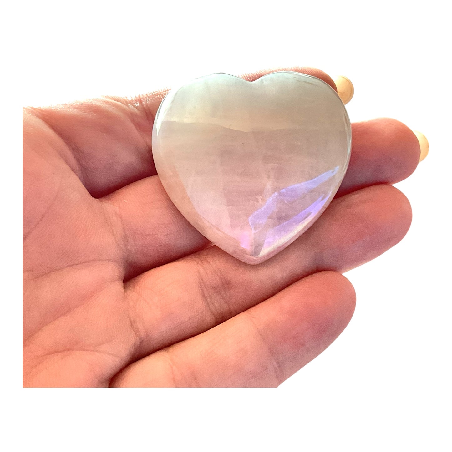 Angel Aura Rosenquarz Edelstein Herz I 42x40x13mm I ca. 28gr. I Stein der Liebe I Engelsglanz I Glücksstein I Chakra-Stein I Taschenstein | Massagestein | Aura-Veredelung I Brasilien