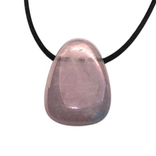 Edelstein Anhänger aus echtem Angel Aura Rosenquarz | Tropfenanhänger | Stein der Liebe | Aura Veredelung I mit 80 cm Wildlederband und Geschenkbox I Brasilien