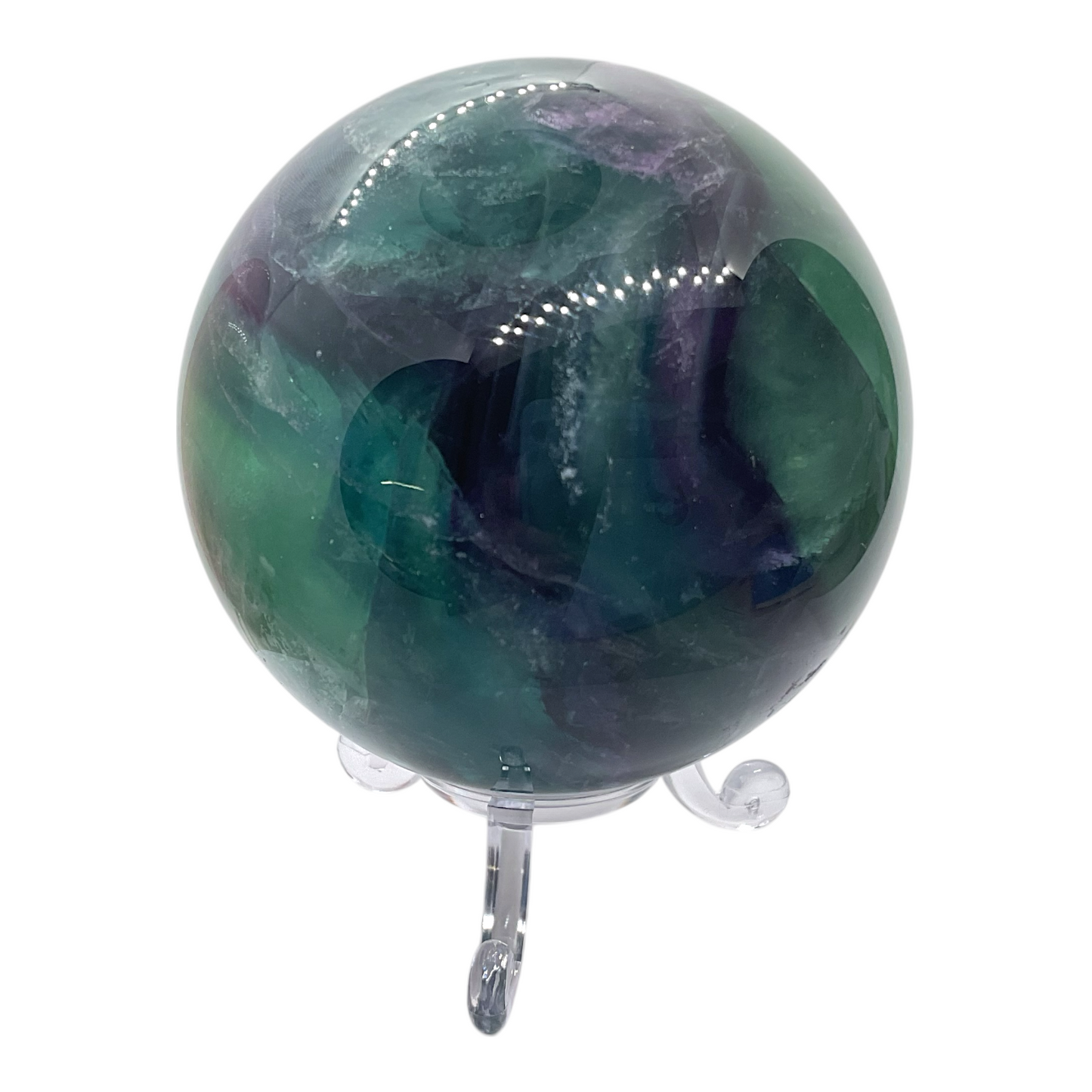 Regenbogenfluorit Kugel I 642 Gramm I 7,5x7,5x7,5cm I Edelsteinkugel I Kristallkugel I Unikat-Masterpiece 1648 I mit Acrylständer I Brasilien