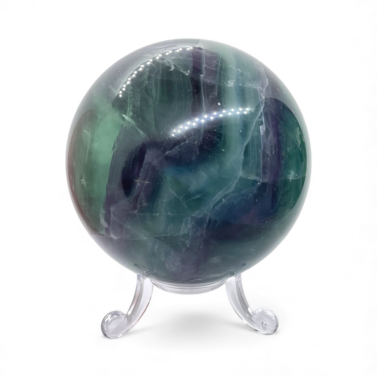 Regenbogenfluorit Kugel I 642 Gramm I 7,5x7,5x7,5cm I Edelsteinkugel I Kristallkugel I Unikat-Masterpiece 1648 I mit Acrylständer I Brasilien