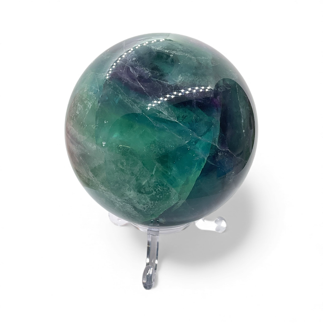 Regenbogenfluorit Kugel I 642 Gramm I 7,5x7,5x7,5cm I Edelsteinkugel I Kristallkugel I Unikat-Masterpiece 1648 I mit Acrylständer I Brasilien
